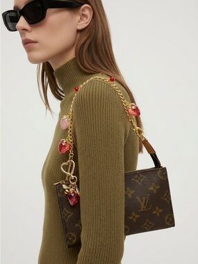 Louis Vuitton Monogram Bucket PM w/ Strawberry Charm Shoulder & Crossbody strap